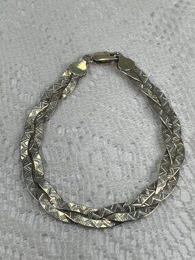Braided Sterling Silver Bracelet With Lobster Clasp Closure Textured Design 7 In